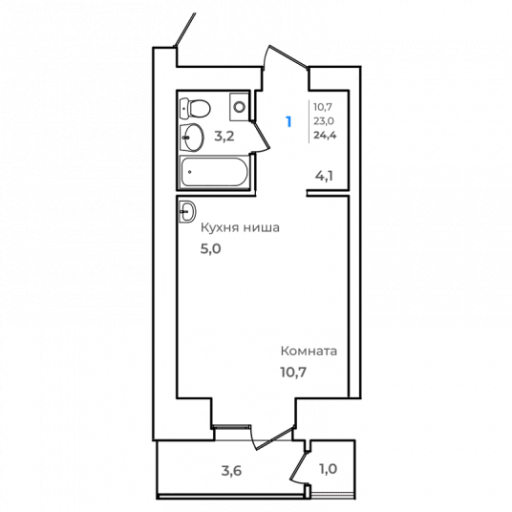 1-комнатная, 24.4 м²